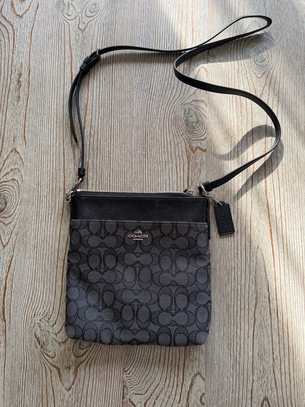 Coach Small Signature Crossbody in Black and Gray